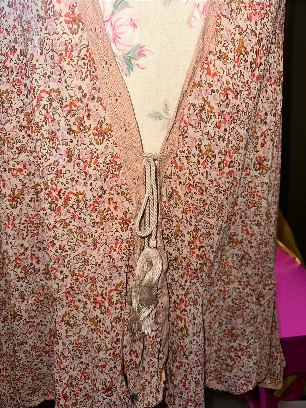 Free People Pink Floral Tie-Front Kimono - Picture 4 of 8